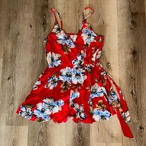 Red floral romper